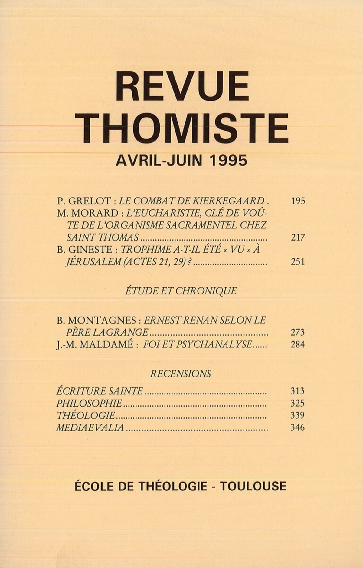 Revue thomiste - N°2/1995