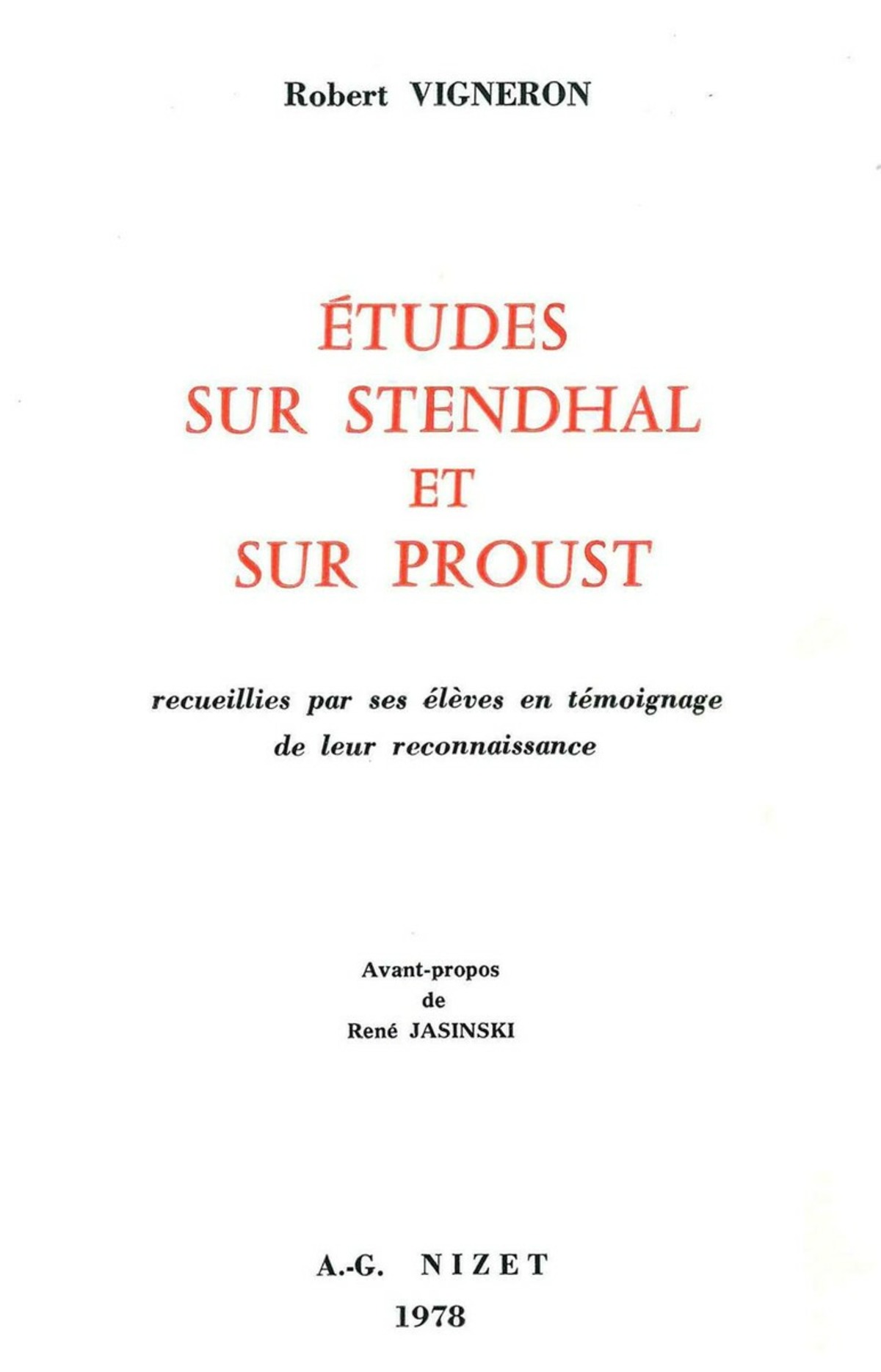 Études sur Stendhal et sur Proust
