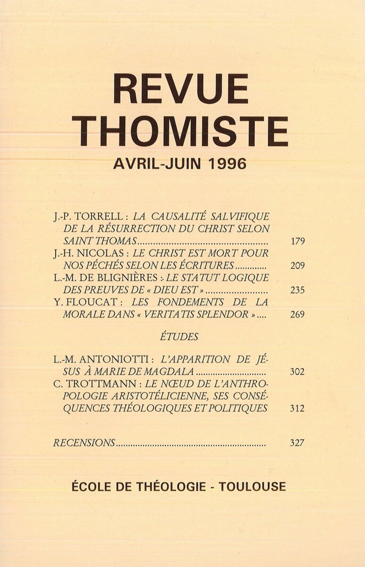 Revue thomiste - N°2/1996