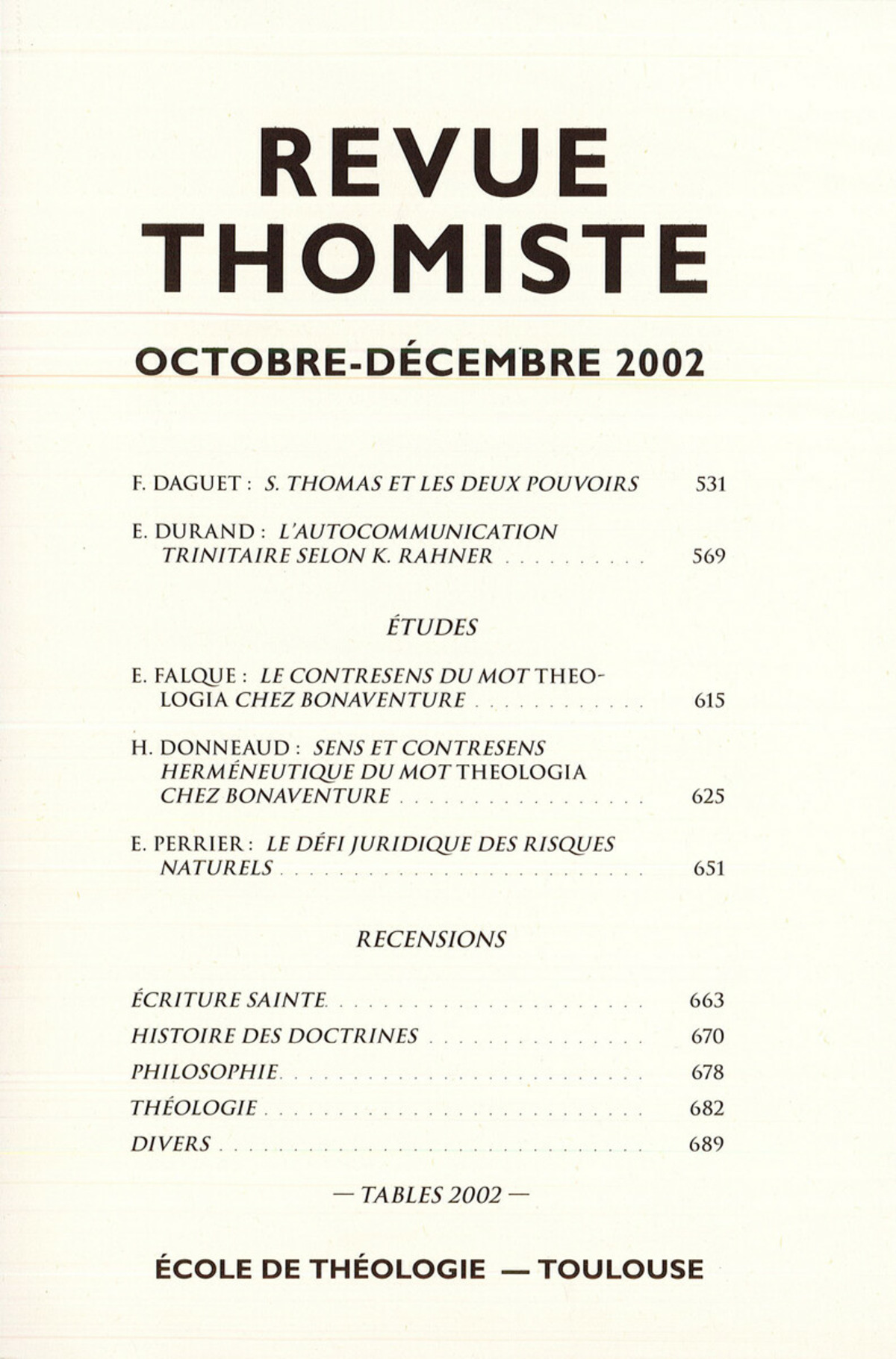Revue thomiste - N°4/2002
