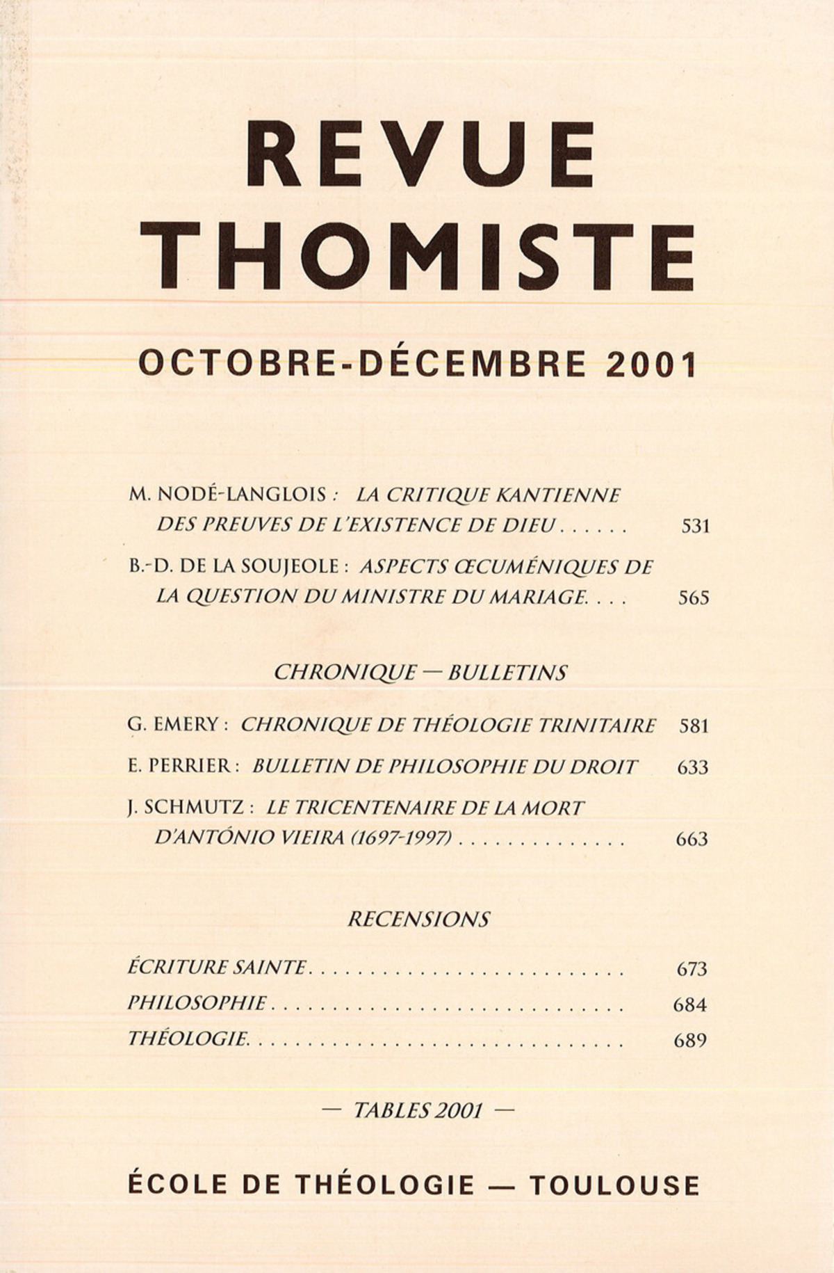 Revue thomiste - N°4/2001