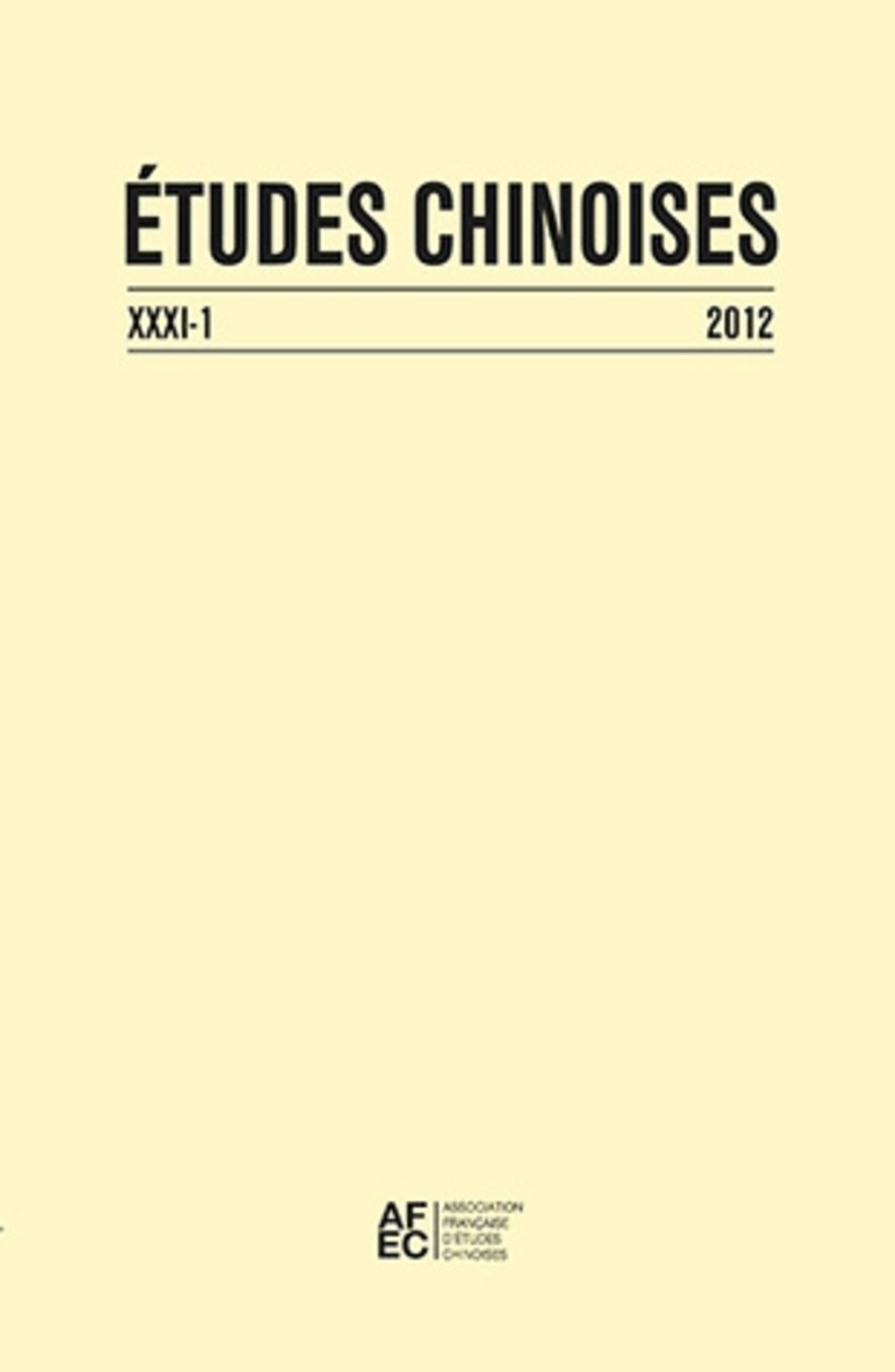 Études chinoises XXXI-1 (2012)