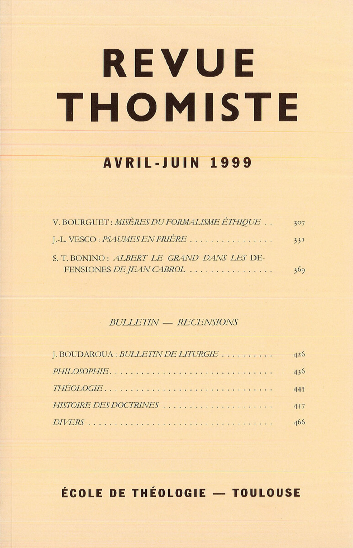 Revue thomiste - N°2/1999