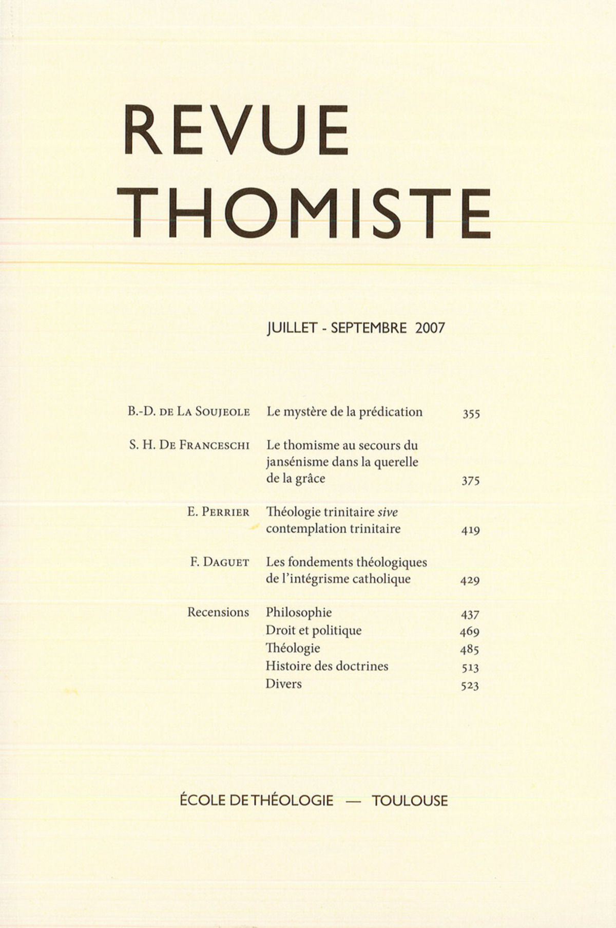 Revue thomiste - N°3/2007