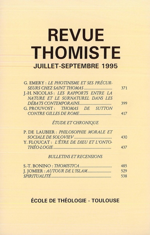 Revue thomiste - N°3/1995