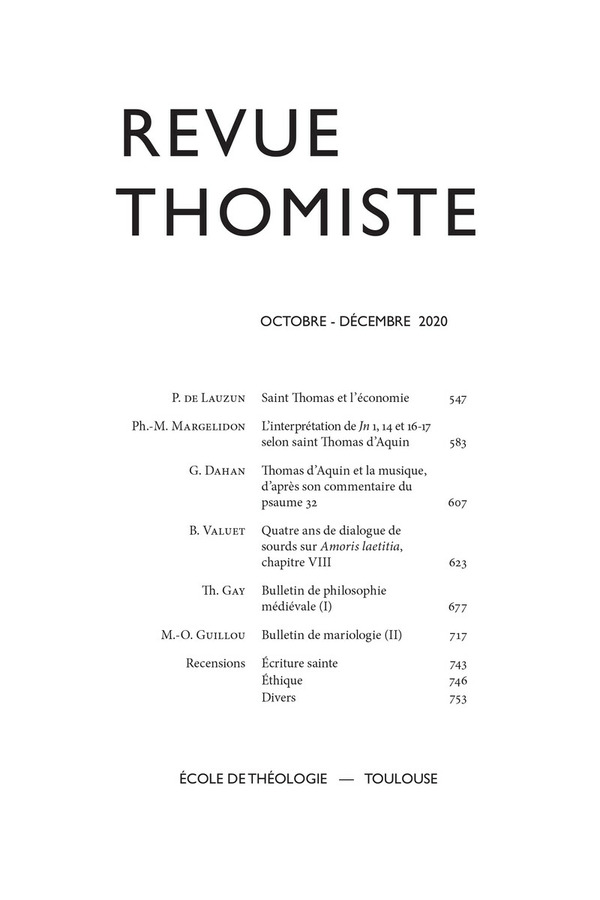 Revue thomiste - N°4/2020