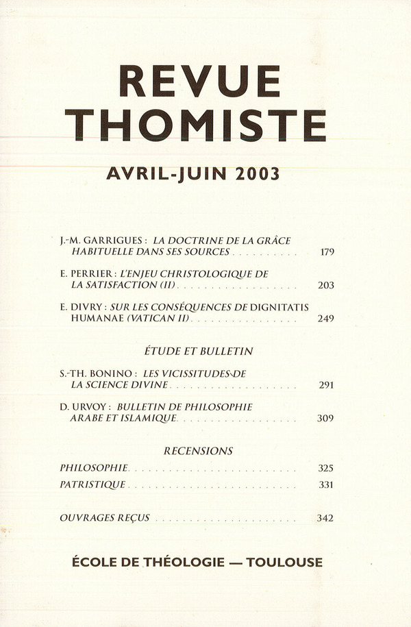 Revue thomiste - N°2/2003