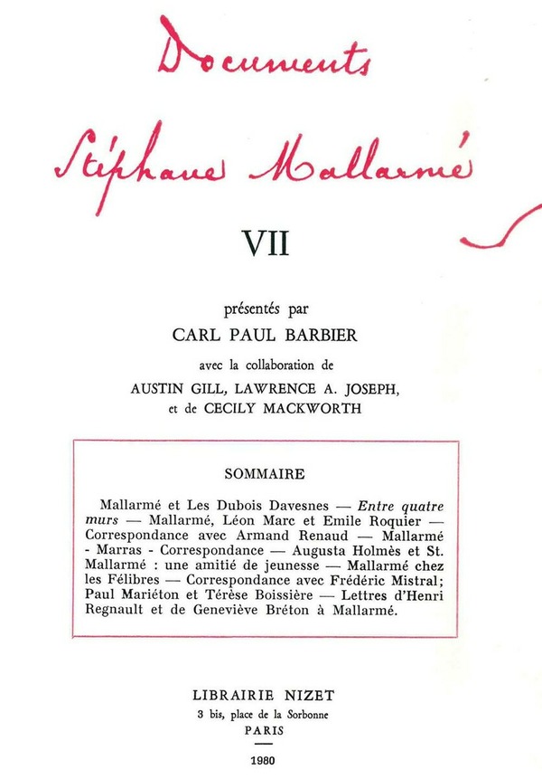 Documents Stéphane Mallarmé VII
