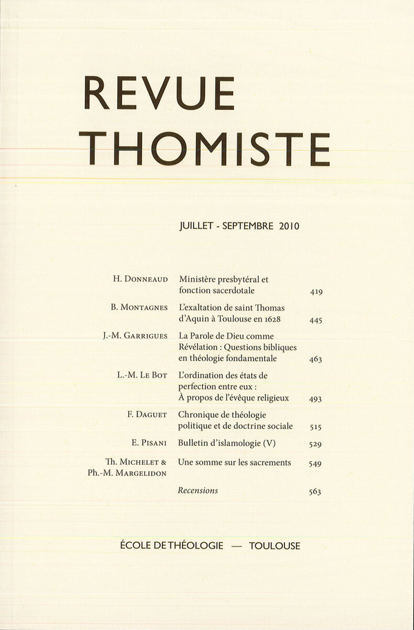 Revue thomiste - N°3/2010