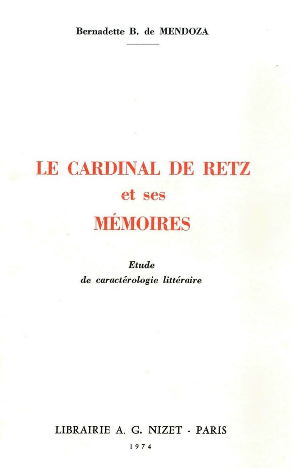Le Cardinal de Retz et ses Mémoires