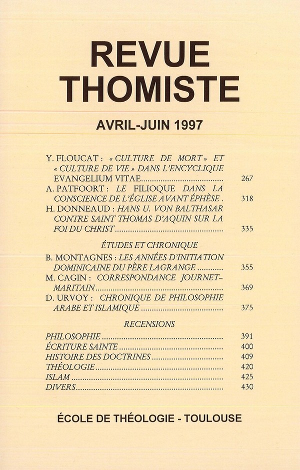 Revue thomiste - N°2/1997
