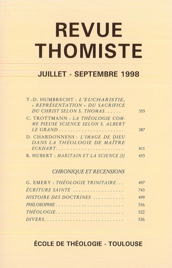Revue thomiste - N°3/1998