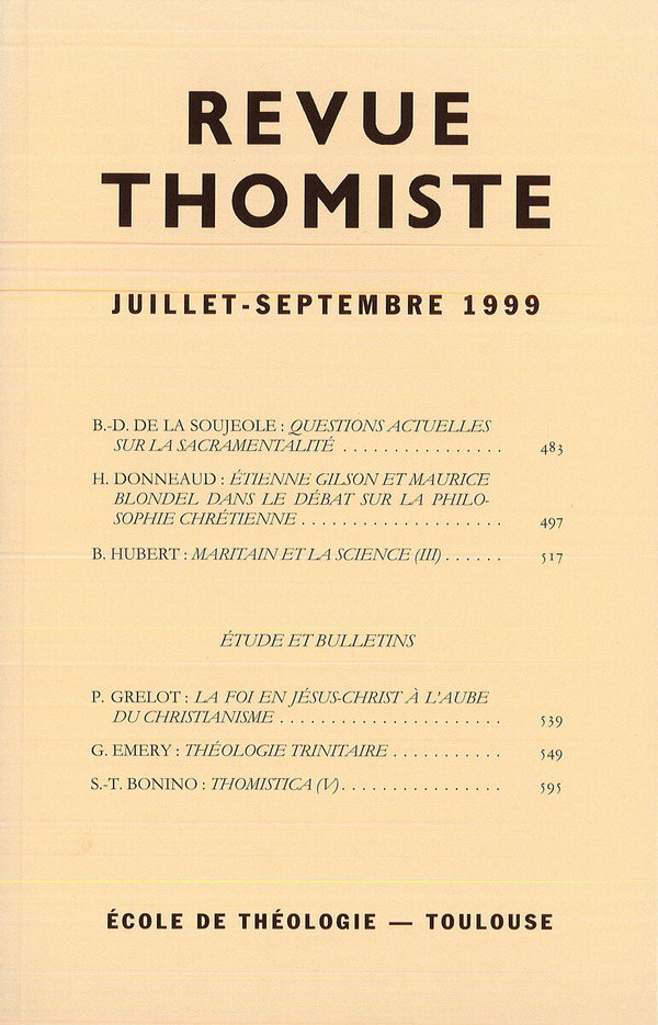 Revue thomiste - N°3/1999