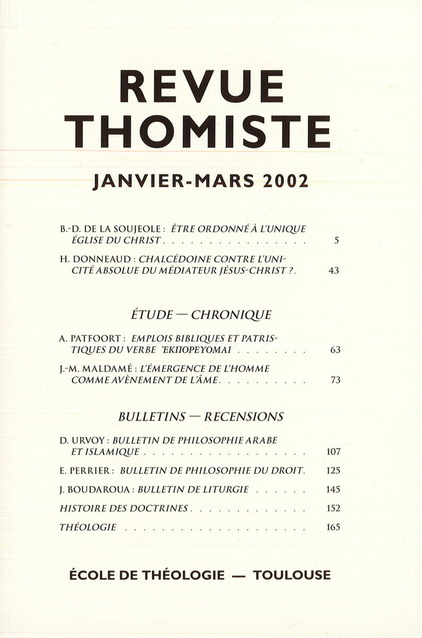 Revue thomiste - N°1/2002