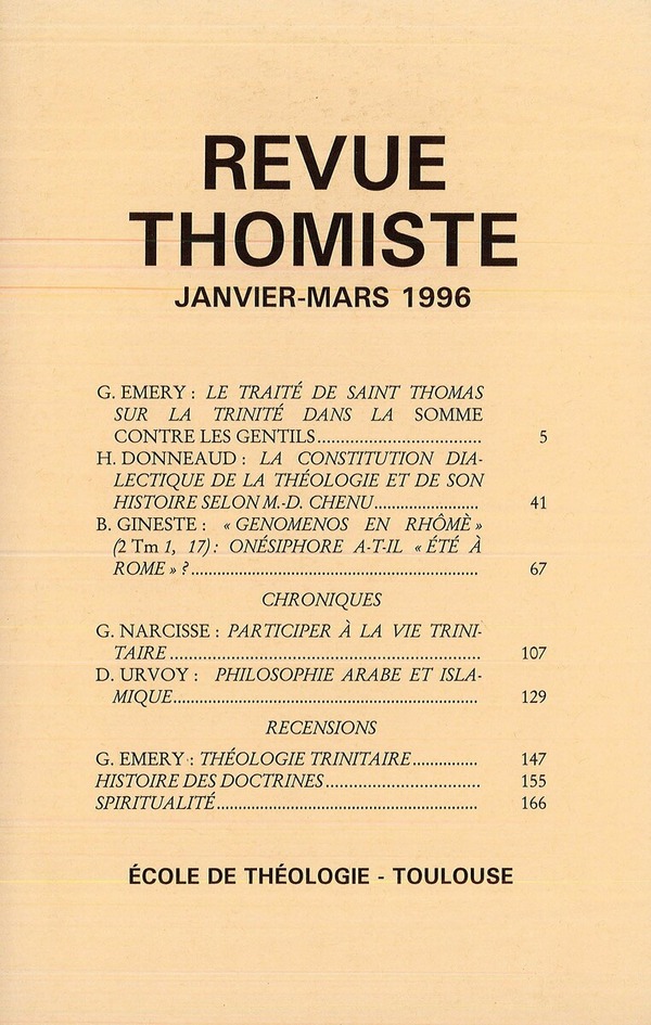 Revue thomiste - N°1/1996
