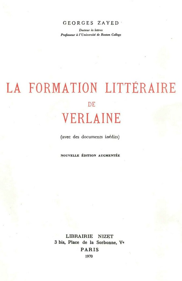 La Formation littéraire de Verlaine