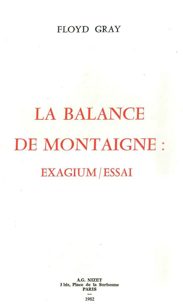 La Balance de Montaigne : exagium/essai