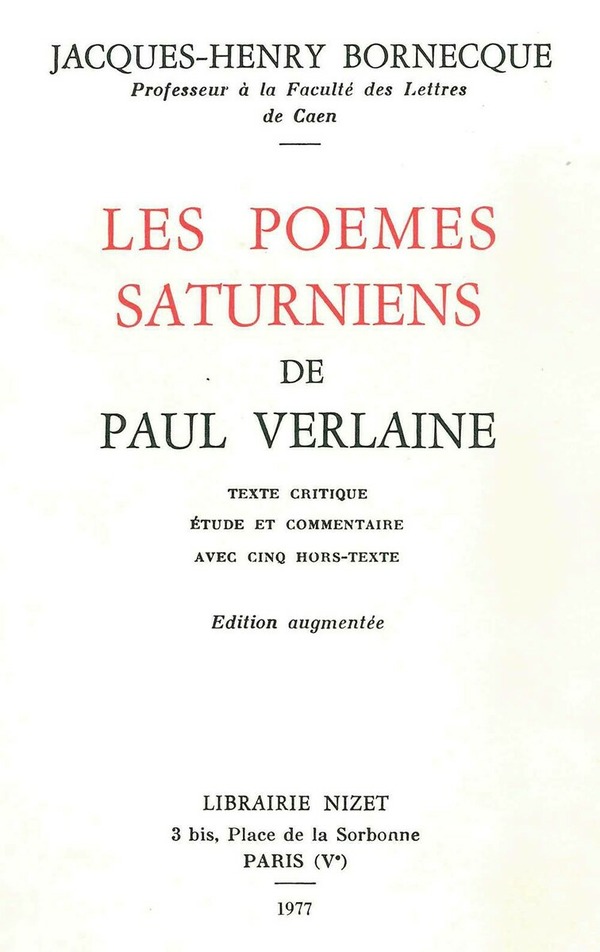 Les Poèmes saturniens de Paul Verlaine