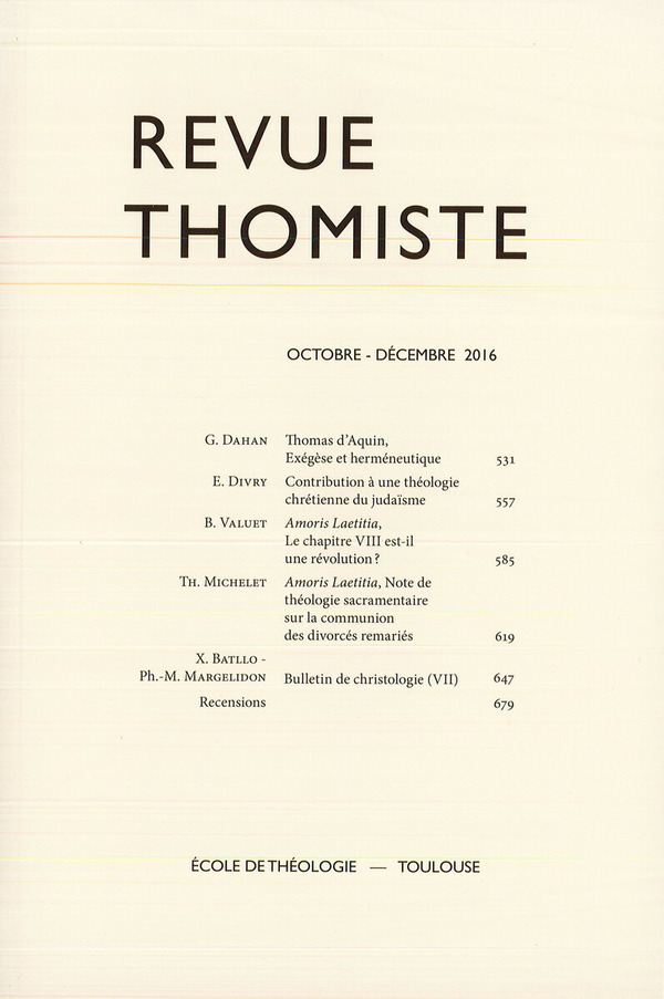 Revue thomiste - N°4/2016