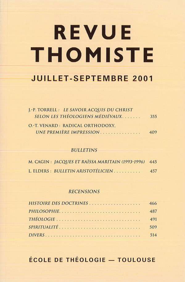 Revue thomiste - N°3/2001