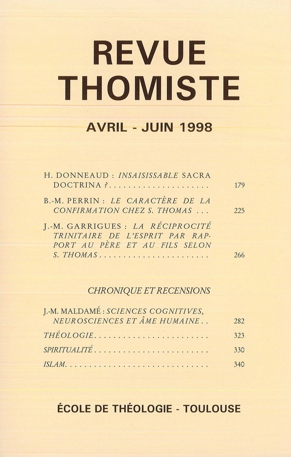 Revue thomiste - N°2/1998