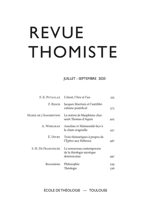 Revue thomiste - N°3/2020