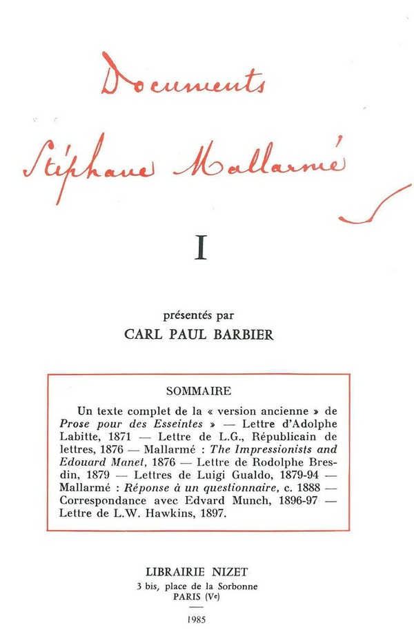 Documents Stéphane Mallarmé I